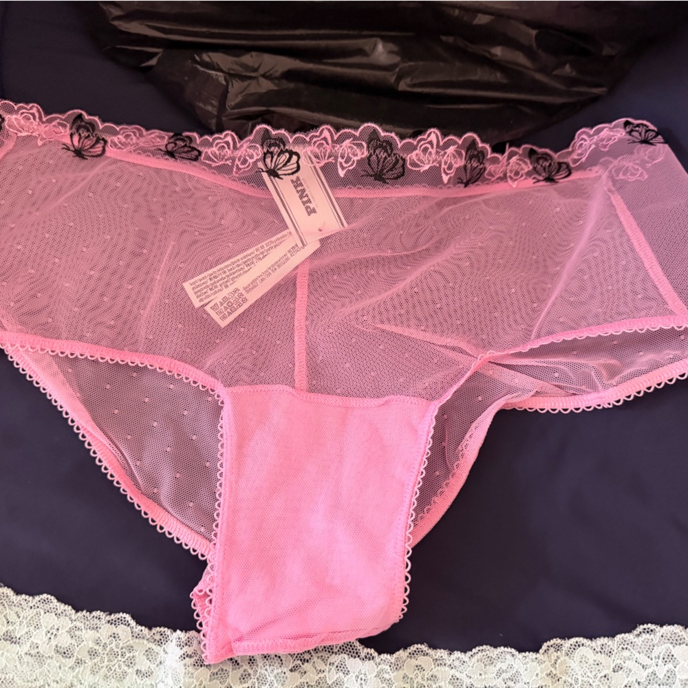 Victoria's Secret Pink and Black Lace Trim Panties cheeky mesh